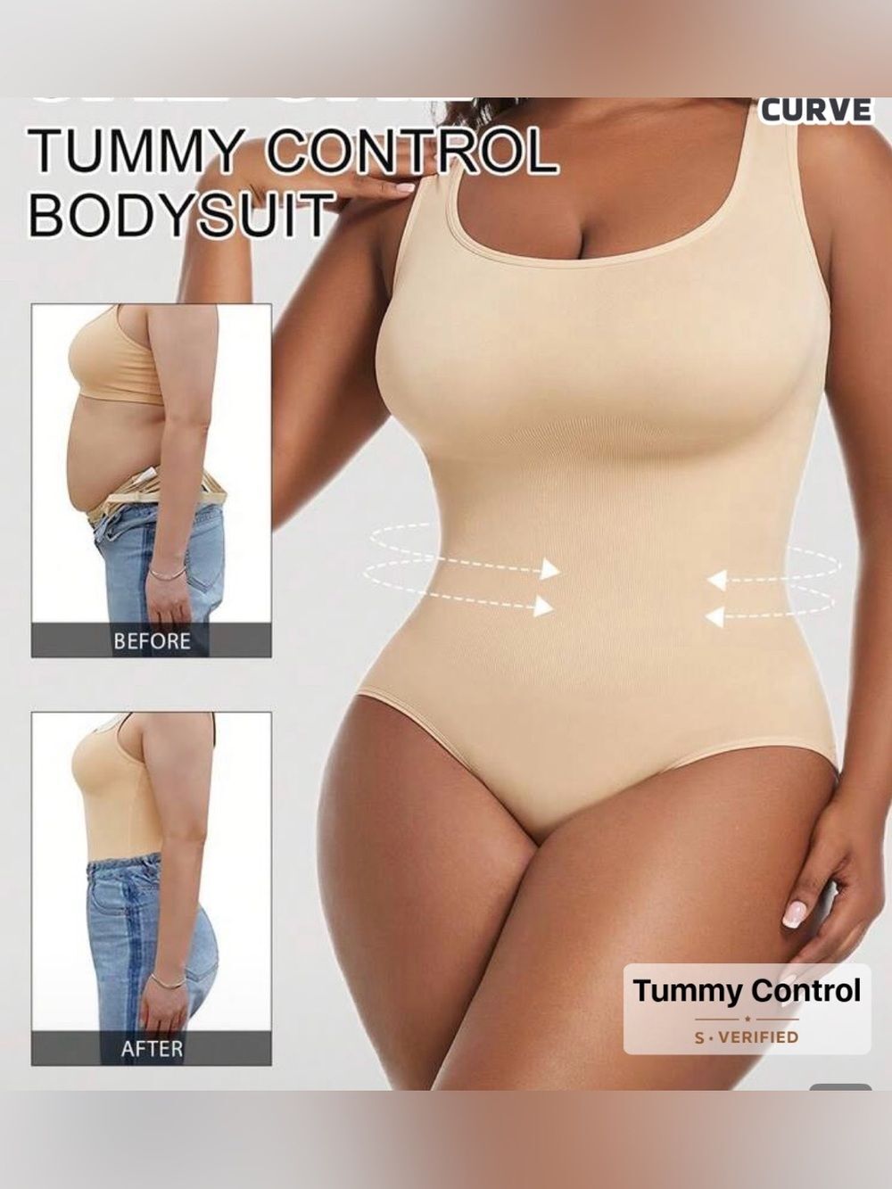 PLUS SIZE Shapewear Bodysuit Seamless Beige Tummy Control 2X NWT